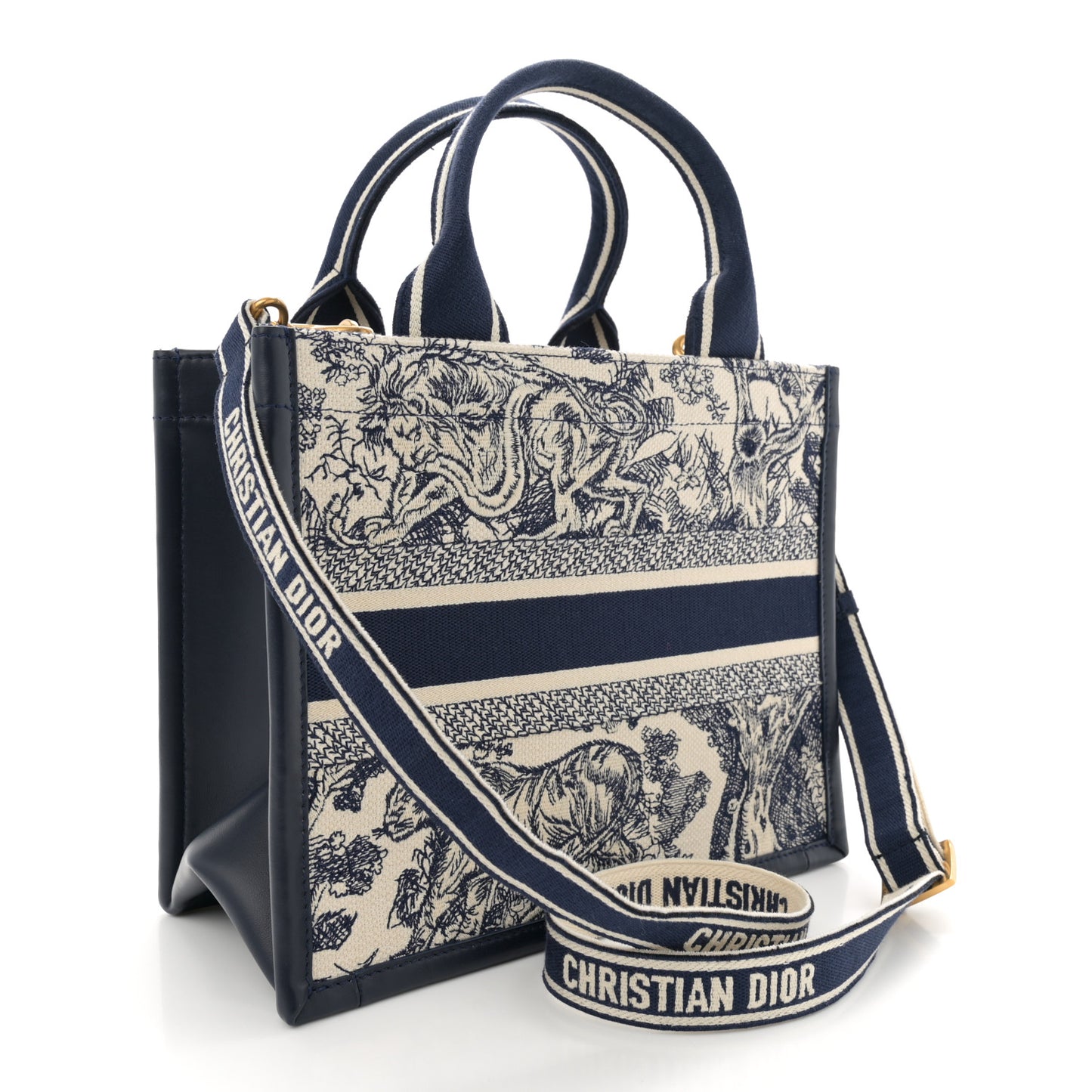 Calfskin Dioriviera Toile De Jouy Small Book Tote With Strap Blue Multicolor
