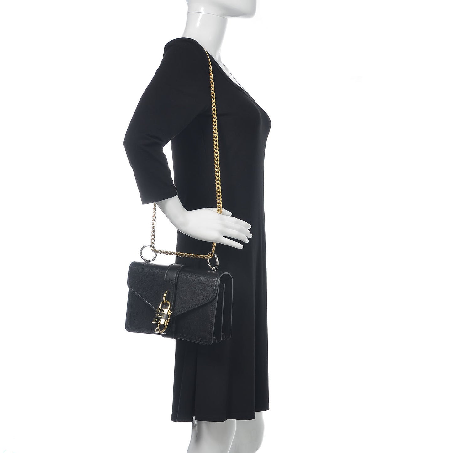 Shiny Goatskin Calfskin Aby Chain Shoulder Bag Black