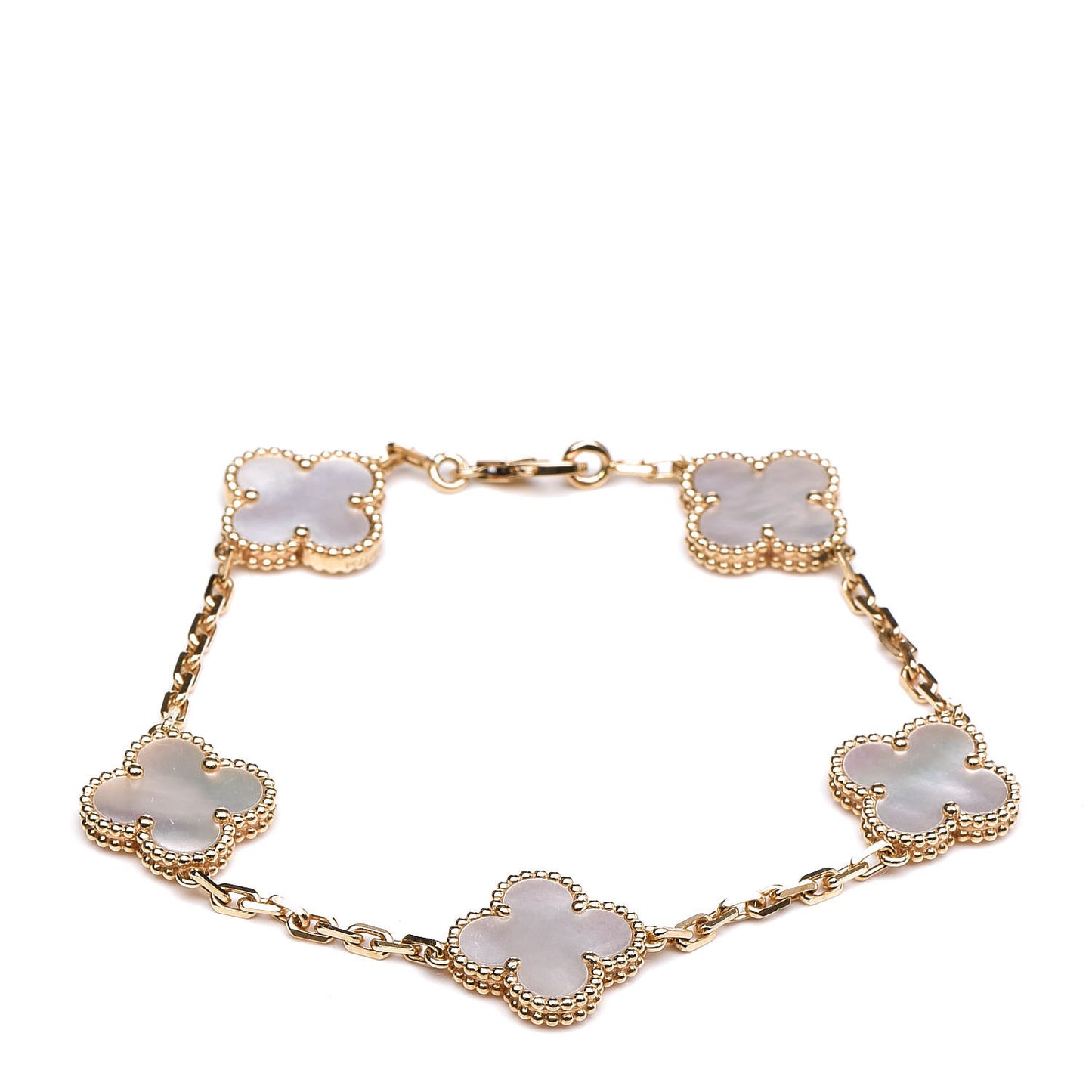 18K Yellow Gold Mother of Pearl 5 Motifs Vintage Alhambra Bracelet