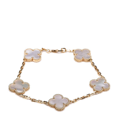Van Cleef & Arpels 18K Yellow Gold Mother of Pearl 5 Motifs Vintage Alhambra Bracelet 1 of 6