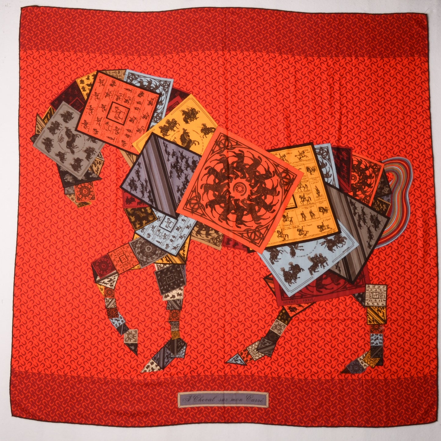 Cashmere Silk A Cheval Sur Mon Carre Shawl 140 Orange