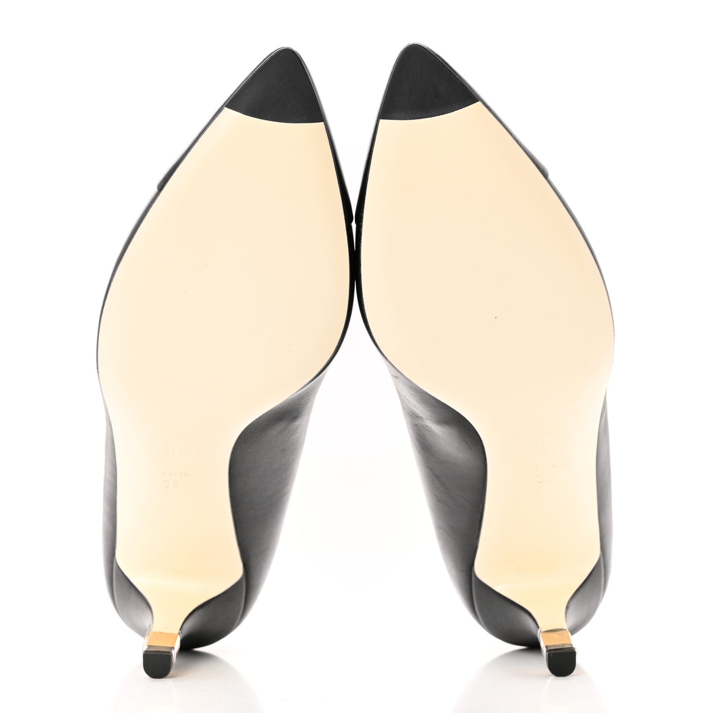 Lambskin CC Cap Toe Kitten Heel Pumps 37.5 Black
