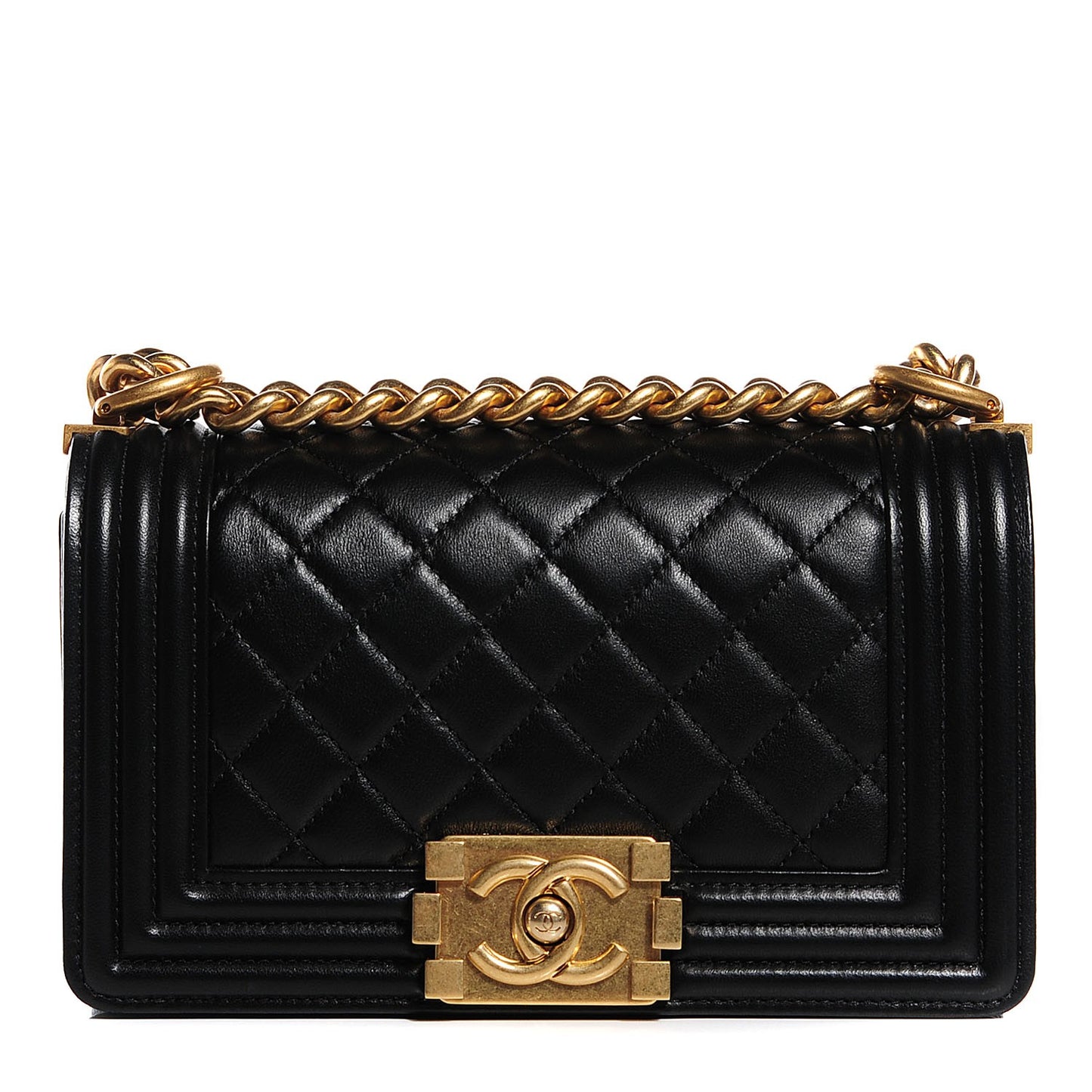 Lambskin Quilted Small Boy Flap Black