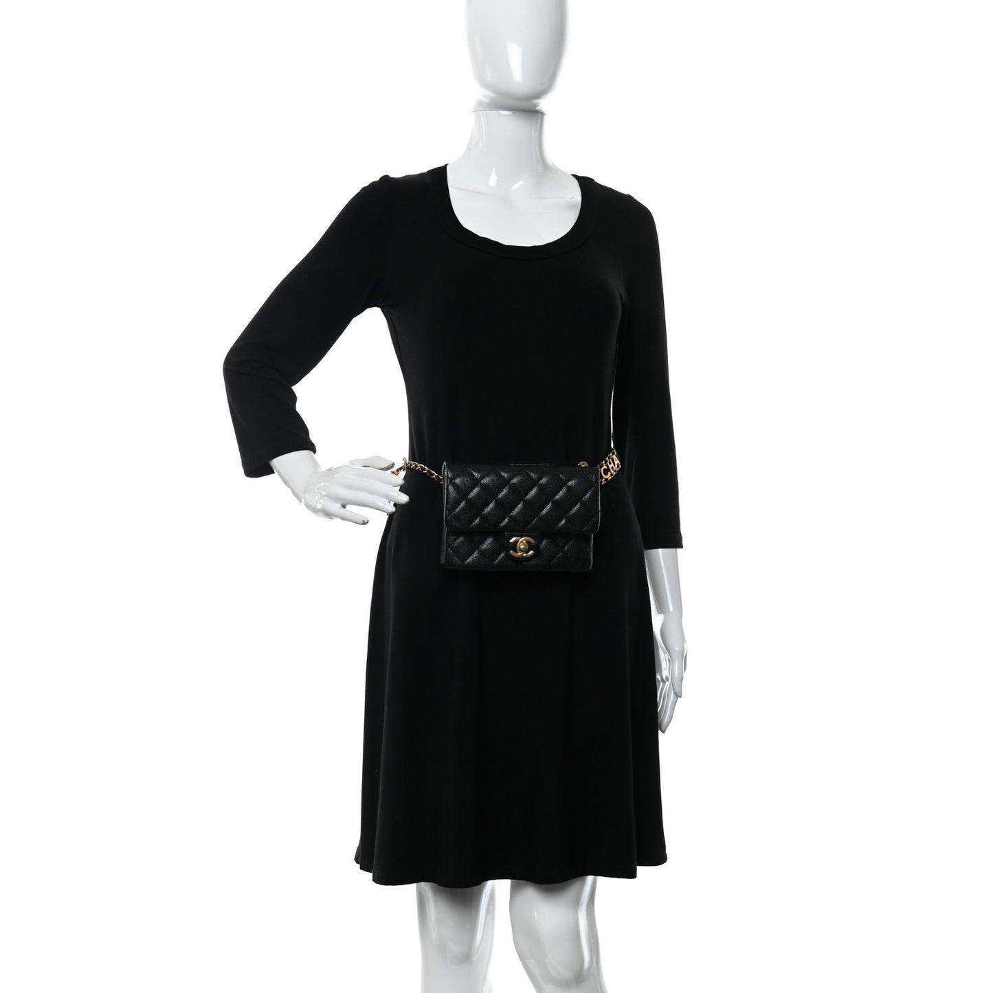 Shiny Caviar Pick Me Up Flap Belt Bag Black