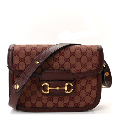 Gucci Monogram Textured Dollar Calfskin Horsebit 1955 Shoulder Bag Sahara Rubino Chardonnay 1 of 10