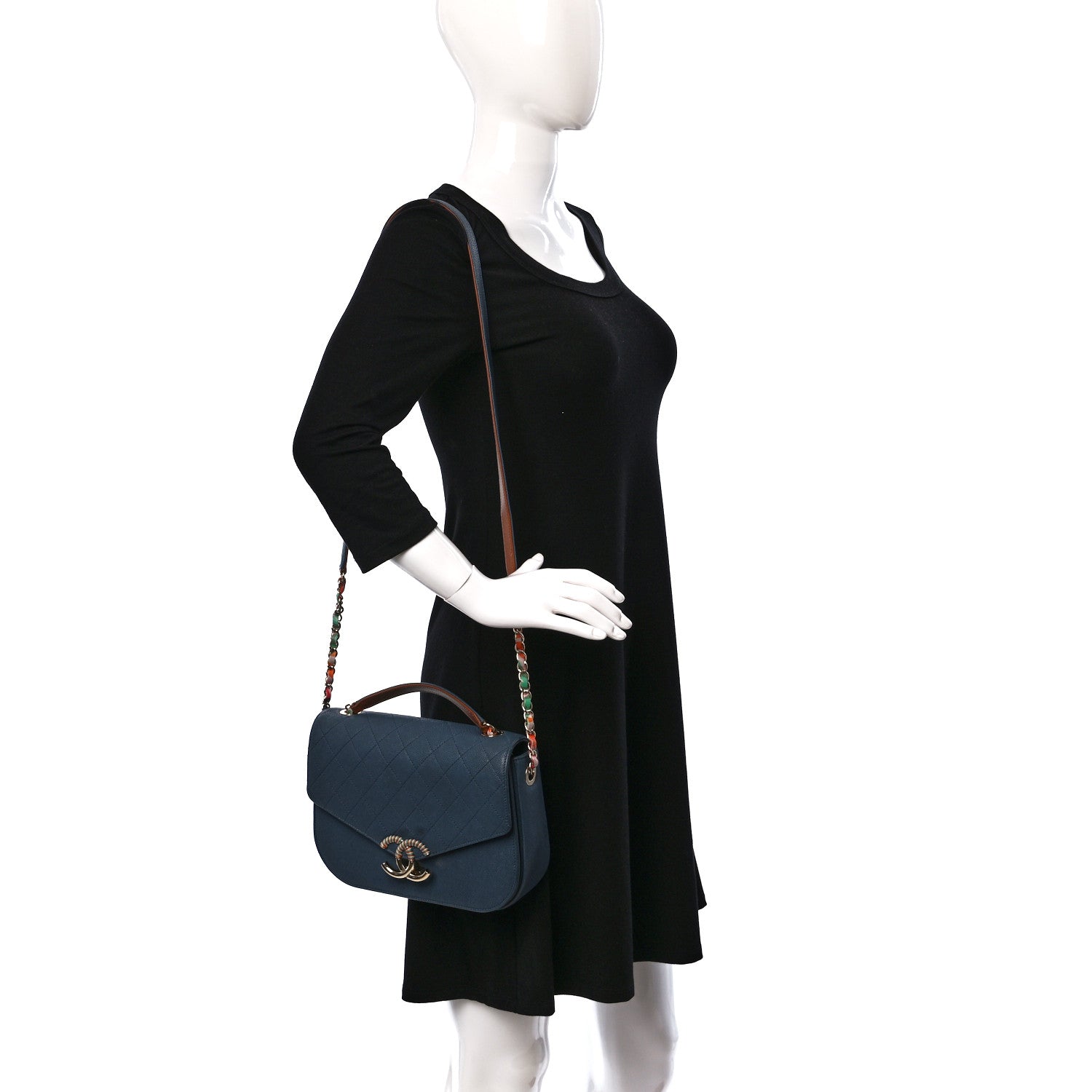 Chanel Grained Calfskin Quilted Medium Cuba Top Handle Flap Blue 2 of 10