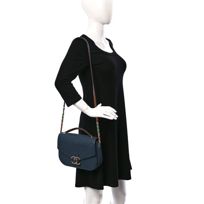 Chanel Grained Calfskin Quilted Medium Cuba Top Handle Flap Blue 2 of 10