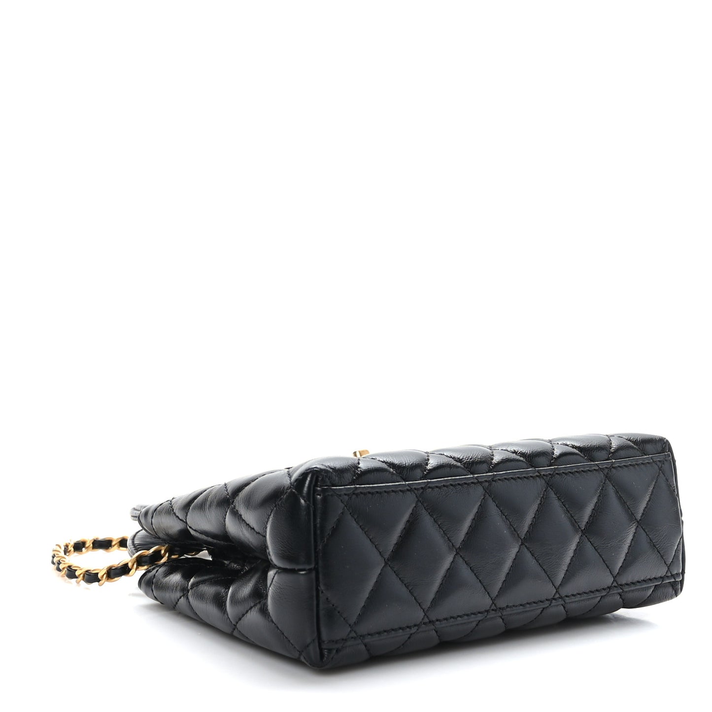 Shiny Aged Calfskin Quilted Nano Kelly Shopper Black