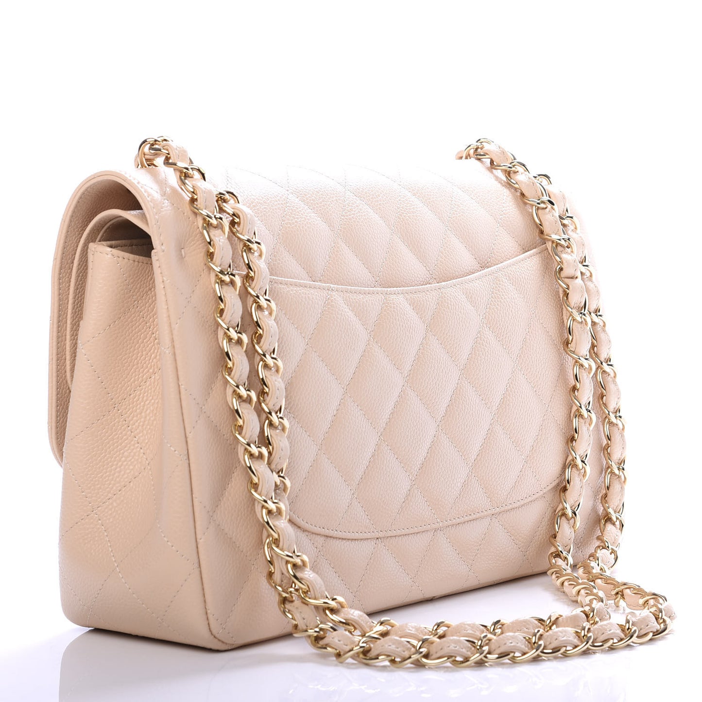 Caviar Quilted Jumbo Double Flap Beige Clair