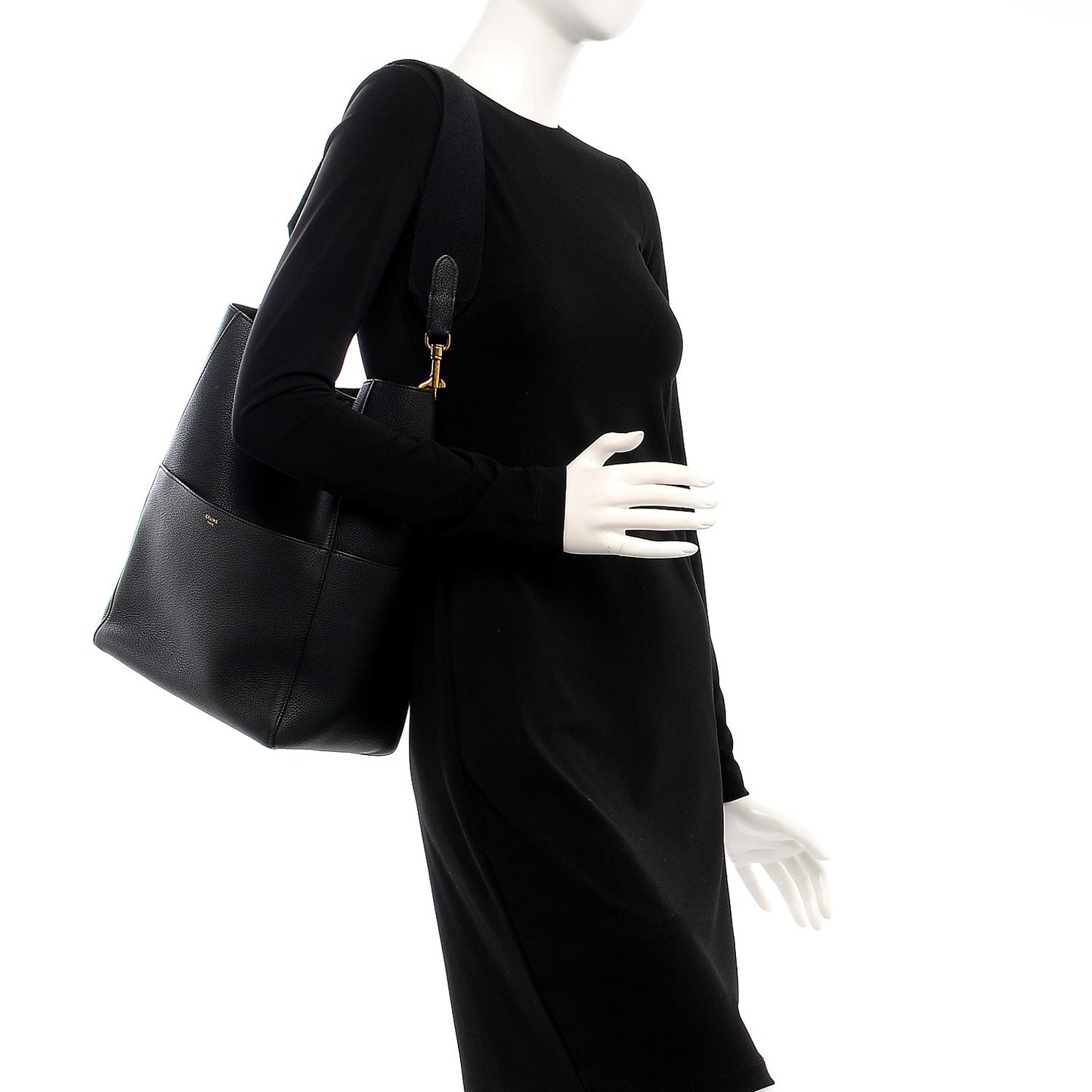 Soft Grained Calfskin Sangle Bucket Bag Black