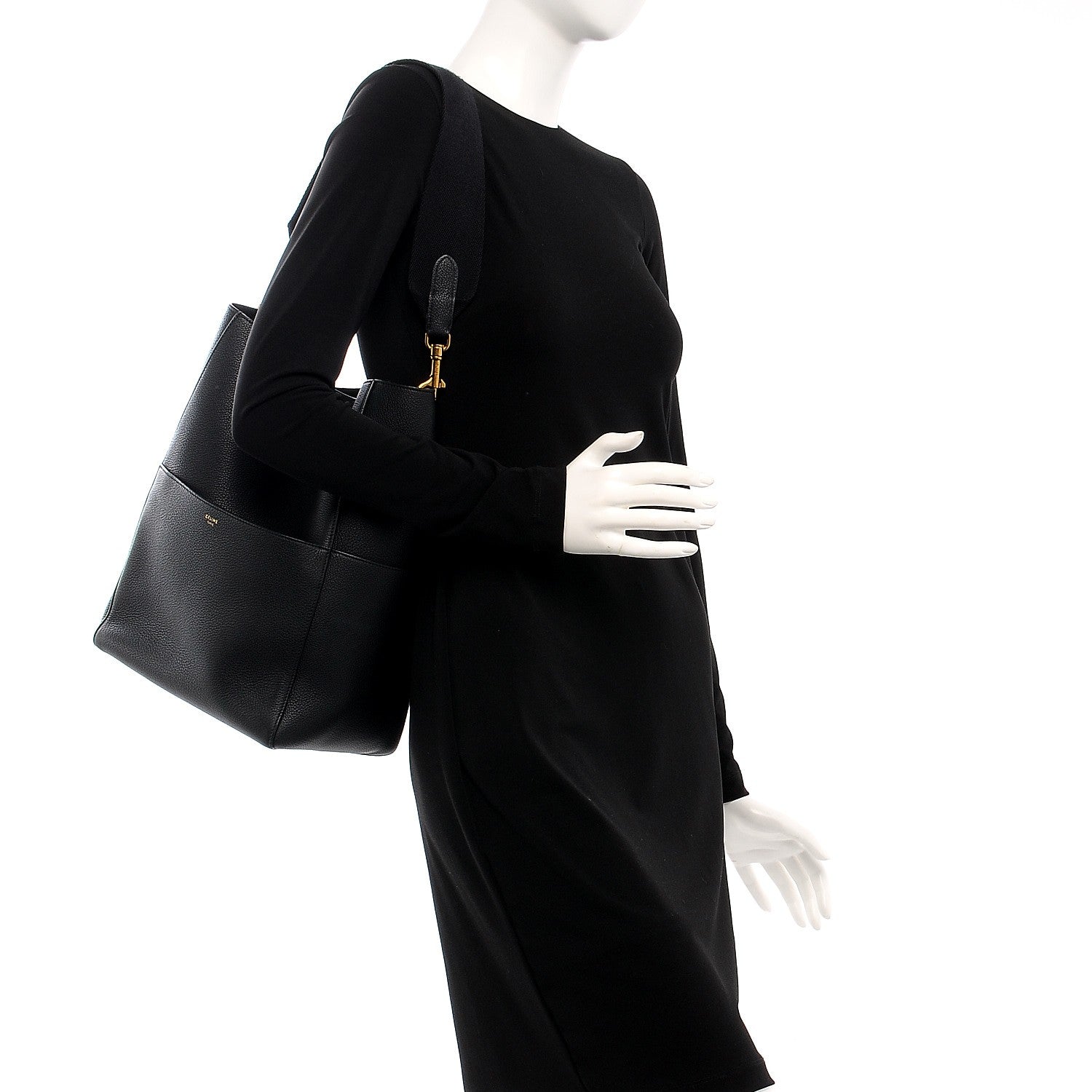 Celine Soft Grained Calfskin Sangle Bucket Bag Black 2 of 7