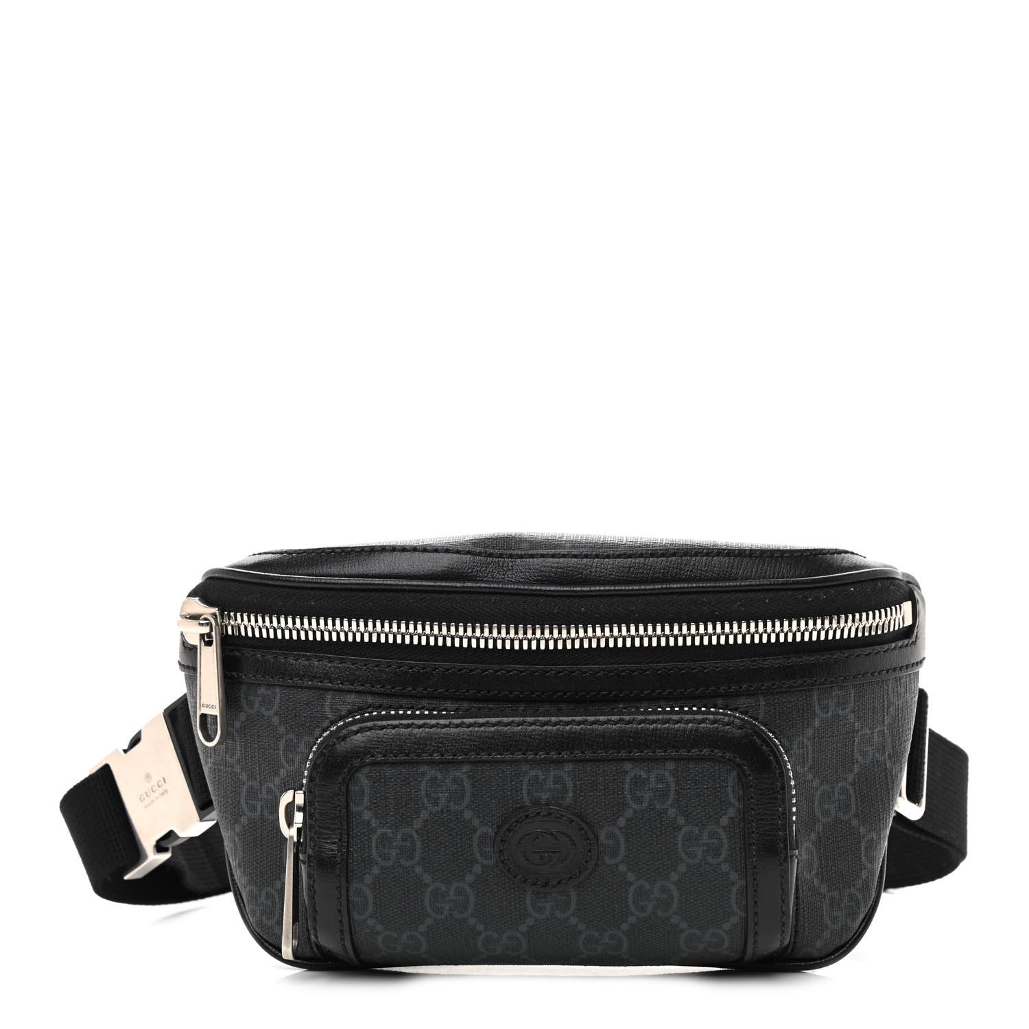 Gucci GG Supreme Monogram Textured Calfskin Retro Interlocking G Belt Bag Black 1 of 8