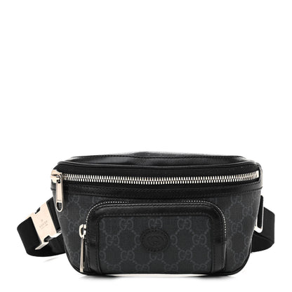Gucci GG Supreme Monogram Textured Calfskin Retro Interlocking G Belt Bag Black 1 of 8