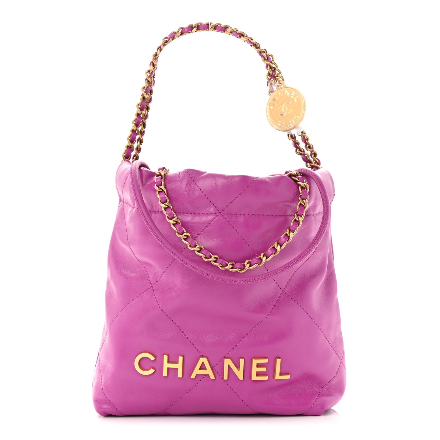 Shiny Calfskin Quilted Mini Chanel 22 Purple