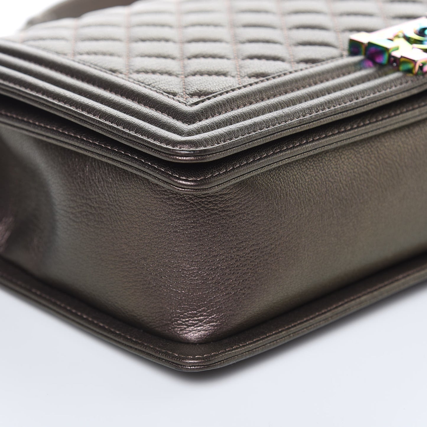 Iridescent Goatskin Quilted New Medium Boy Flap Dark Gold
