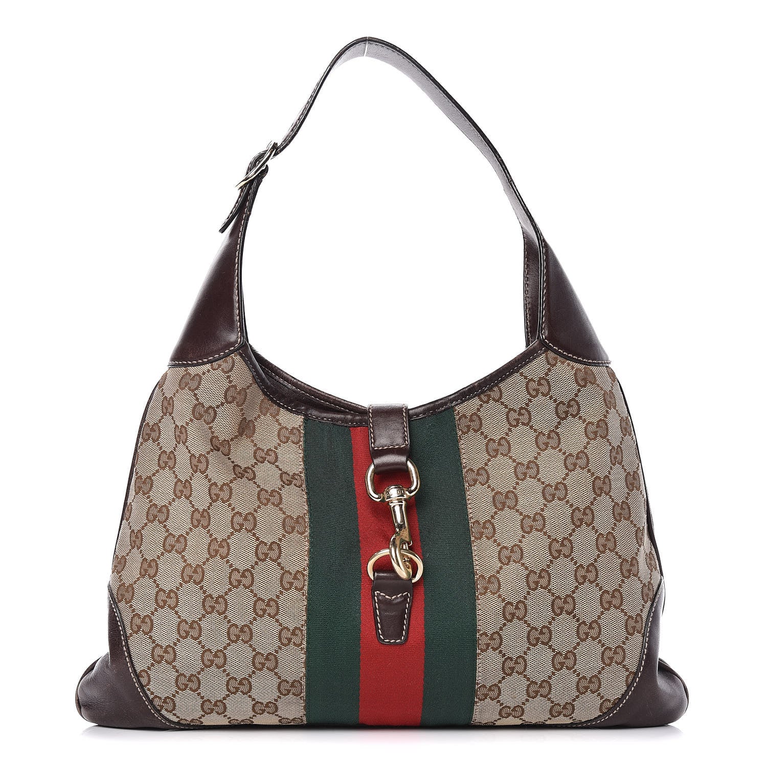 Gucci Monogram Web Jackie O Bouvier Hobo Dark Brown 1 of 15