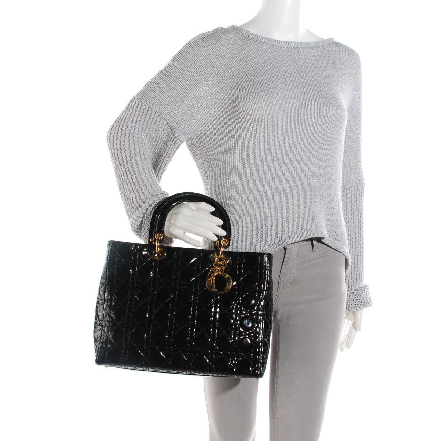 Patent Cannage Large Lady Dior Black