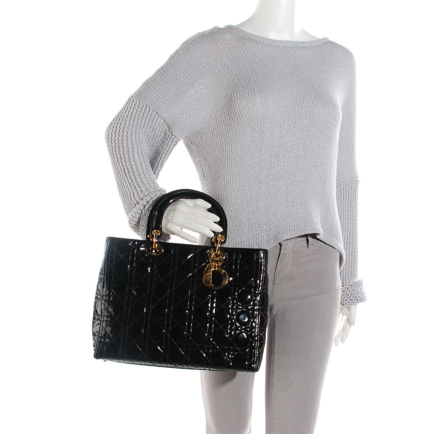 Christian Dior Patent Cannage Large Lady Dior Black 2 of 7