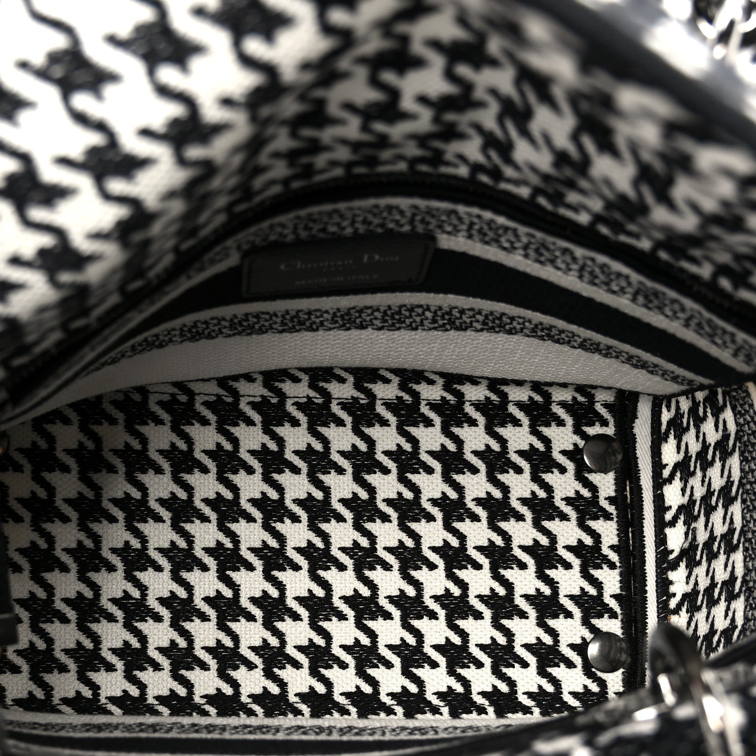 Christian Dior Canvas Houndstooth Embroidered Medium Lady D-Lite Black White 5 of 10