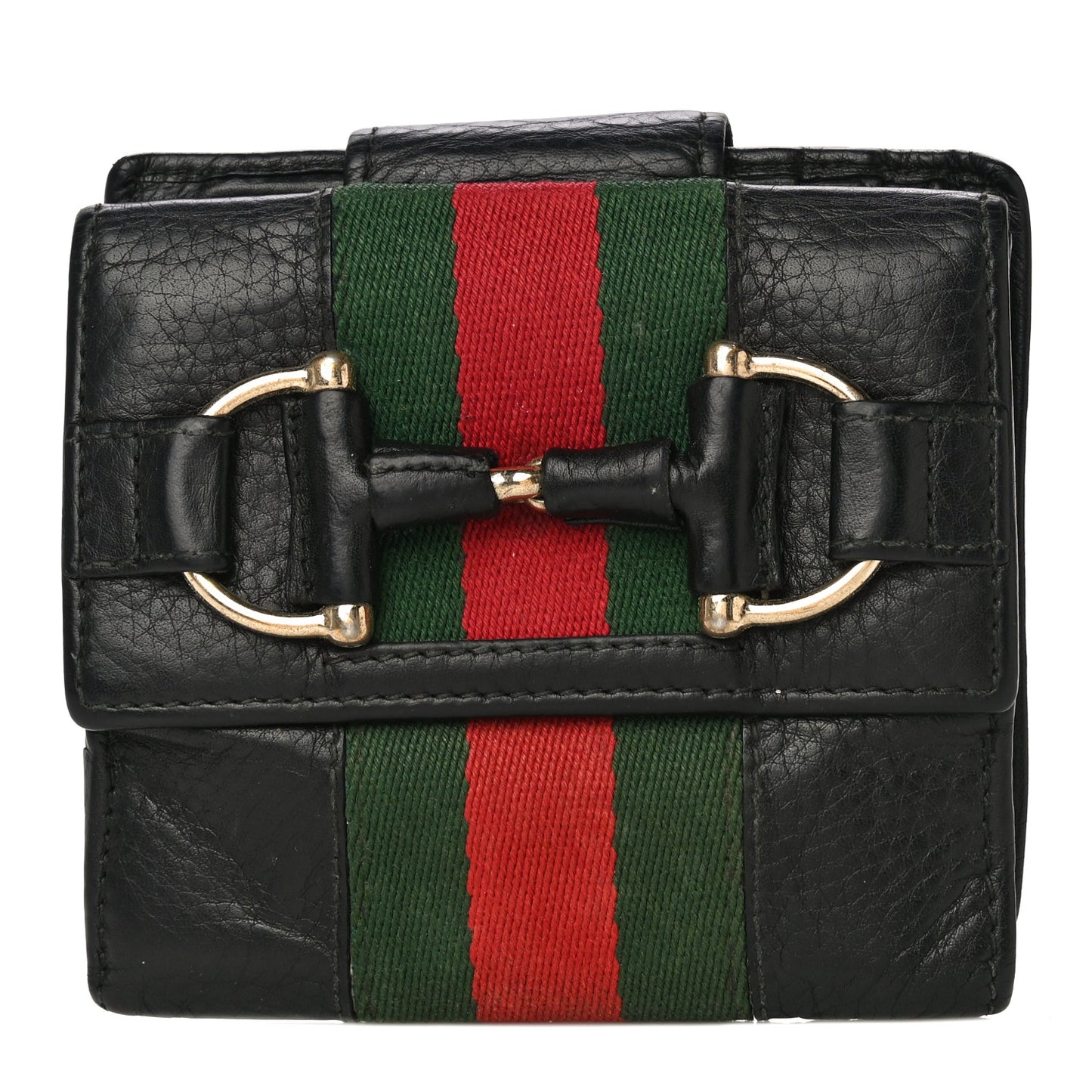 Calfskin Web Horsebit French Flap Wallet Black