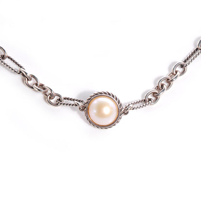 David Yurman Sterling Silver Pearl Cable Figaro Chain Necklace 5 of 6