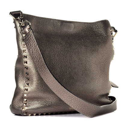 Valentino Garavani Metallic Pebbled Calfskin Large Rockstud Flip-Lock Messenger Bag Sasso 3 of 8