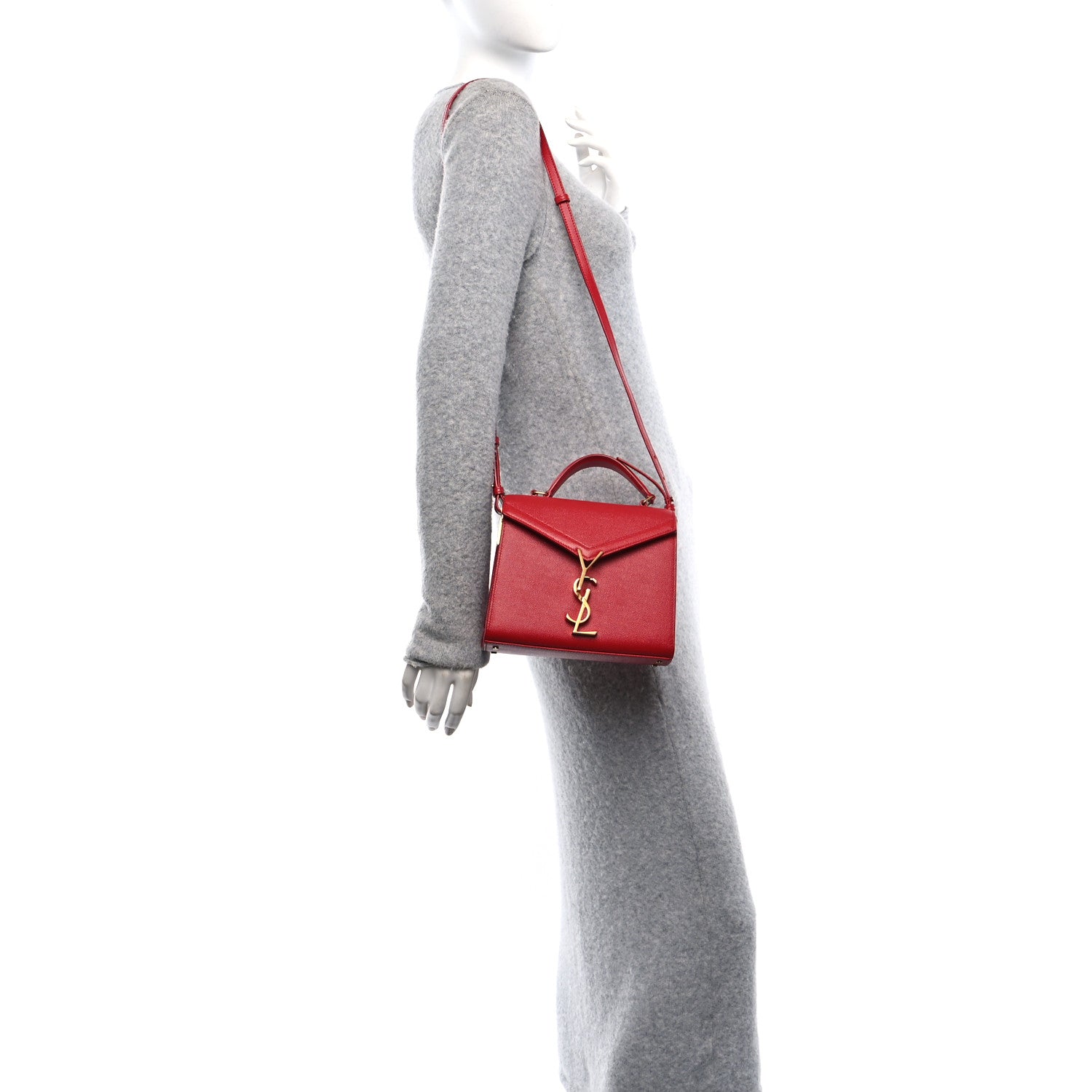 Saint Laurent Grain de Poudre Mini Classic Monogram Cassandra Top Handle Red 2 of 9