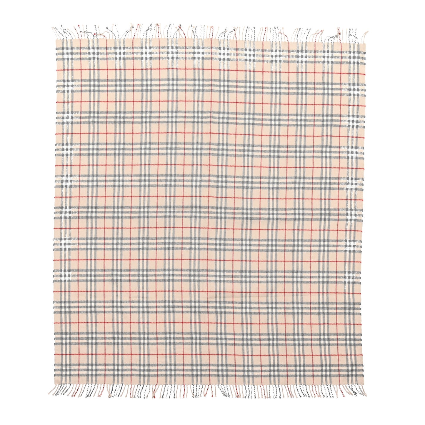 Cashmere Vintage Check Fringe Scarf Beige