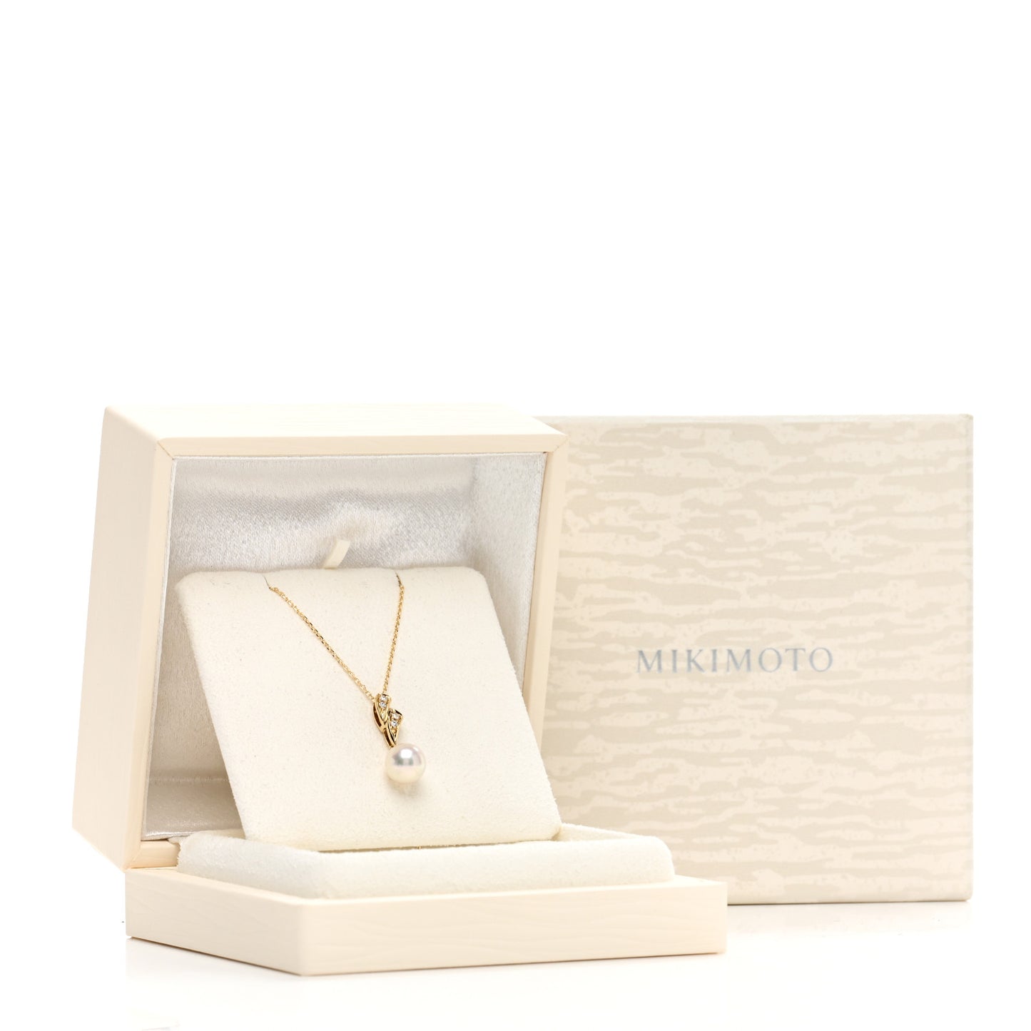 18K Yellow Gold Diamond Akoya Pearl 7.5mm Drop Pendant Necklace