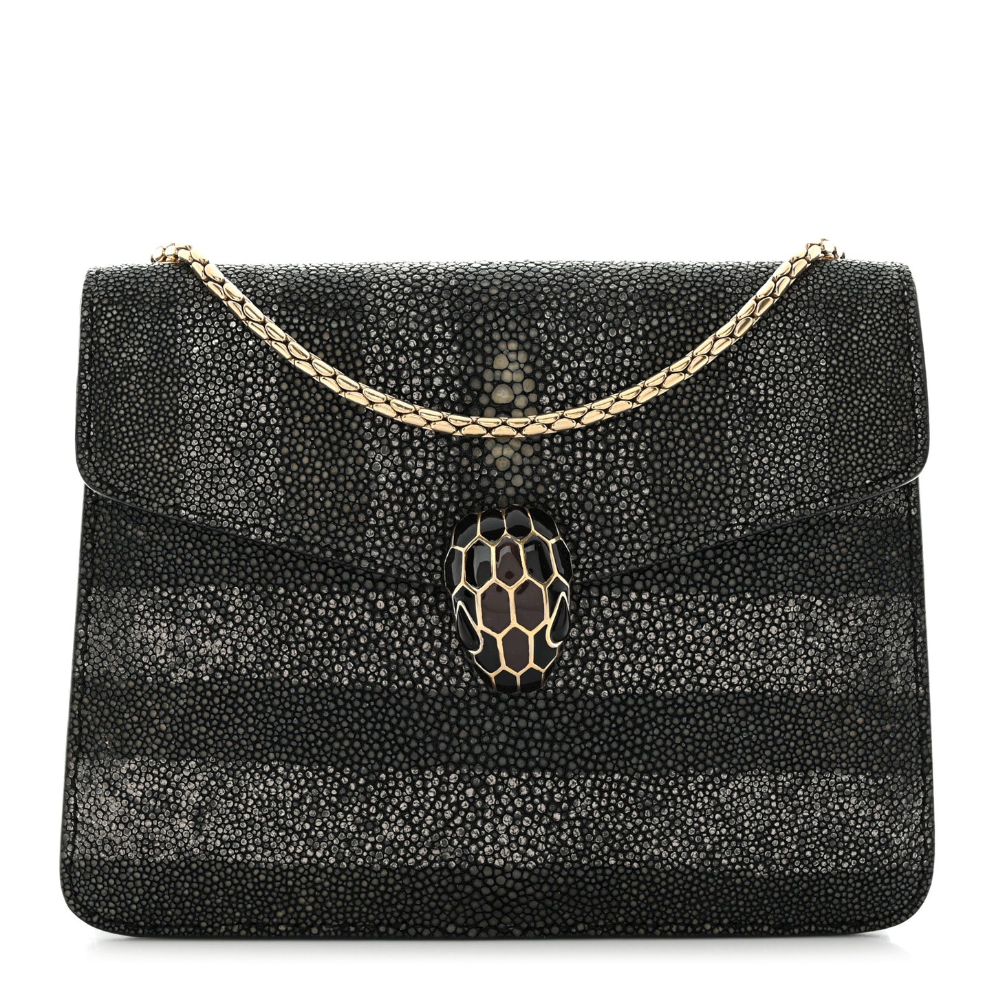 Galuchat Striped Serpenti Forever Crossbody Bag Black Grey
