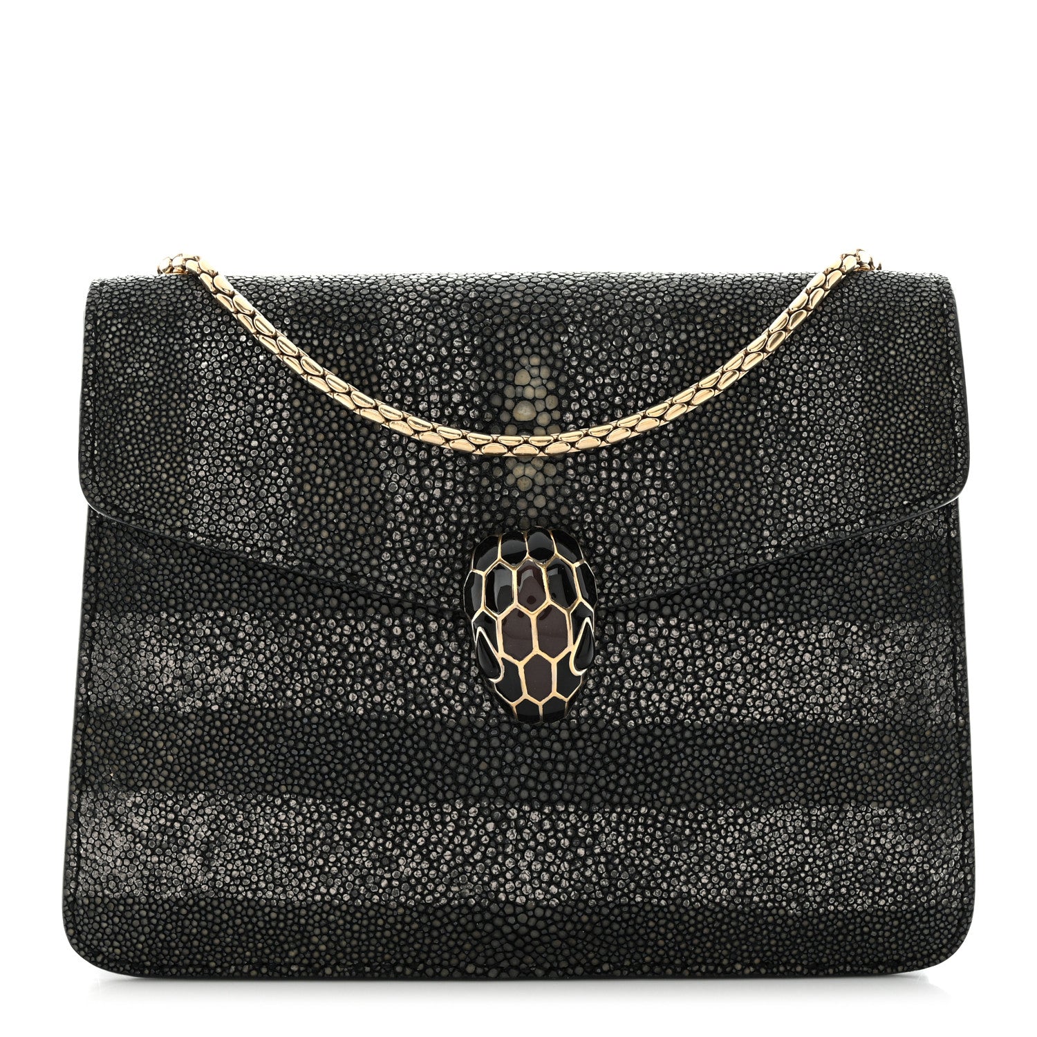 Bulgari Galuchat Striped Serpenti Forever Crossbody Bag Black Grey 1 of 10