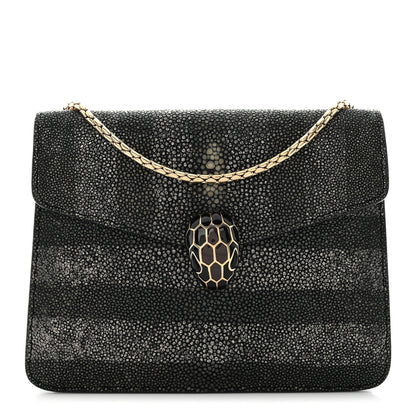 Bulgari Galuchat Striped Serpenti Forever Crossbody Bag Black Grey 1 of 10