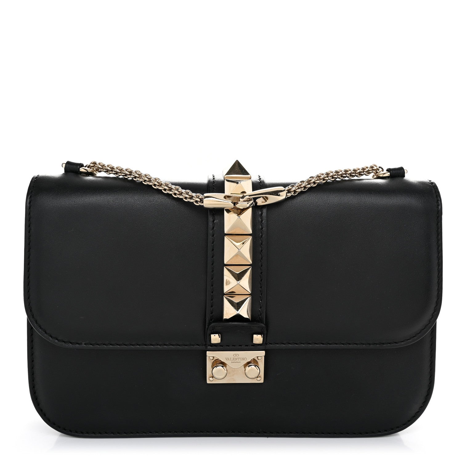 Valentino Garavani Vitello Medium Glam Lock Rockstud Flap Black 1 of 10