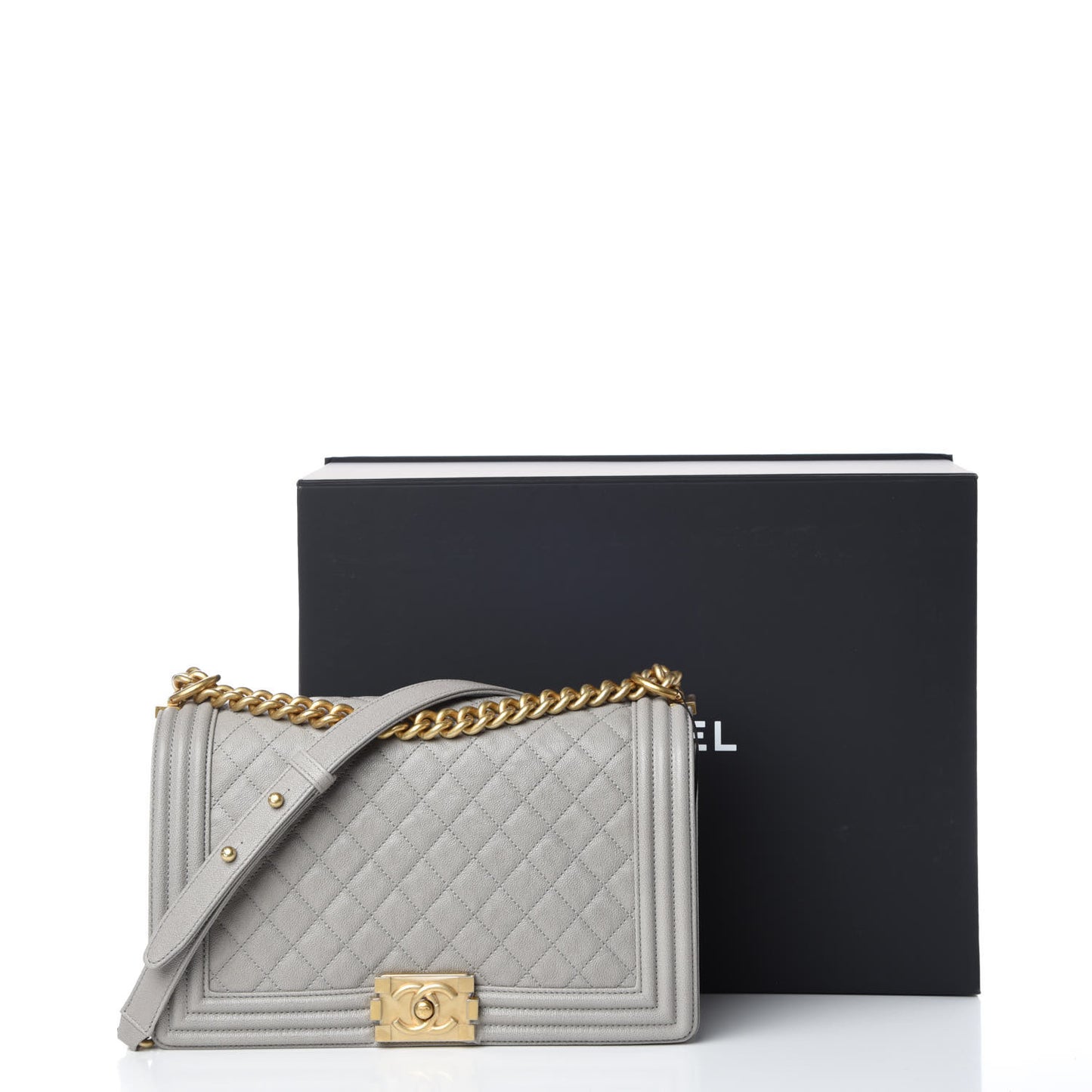 Caviar Quilted New Medium Boy Flap Grey
