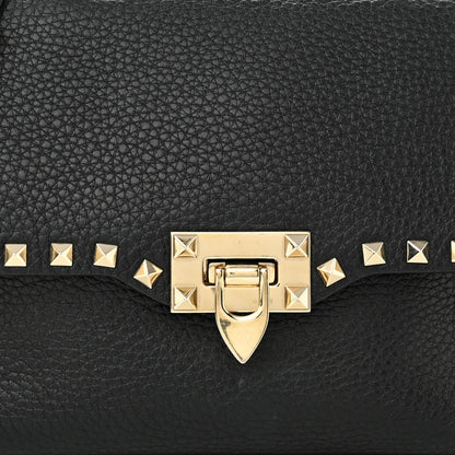 Valentino Garavani Pebbled Calfskin Medium Rockstud Top Handle Shoulder Bag Black 12 of 13