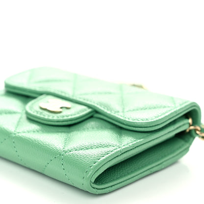 Chanel Caviar Quilted Flap Card Holder On Chain Light Green 11 of 11
