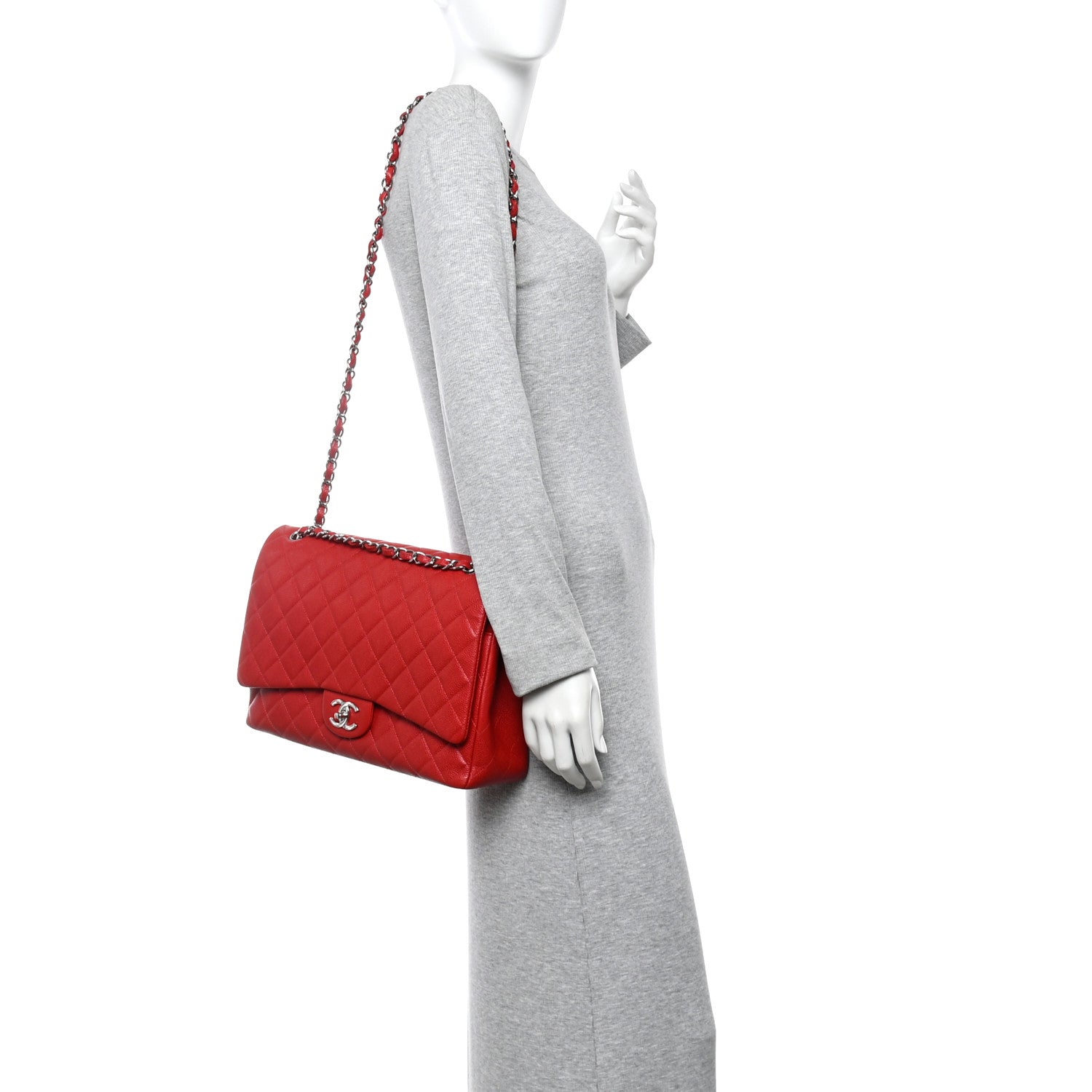 Chanel Caviar Quilted Maxi Double Flap Red 2 of 13