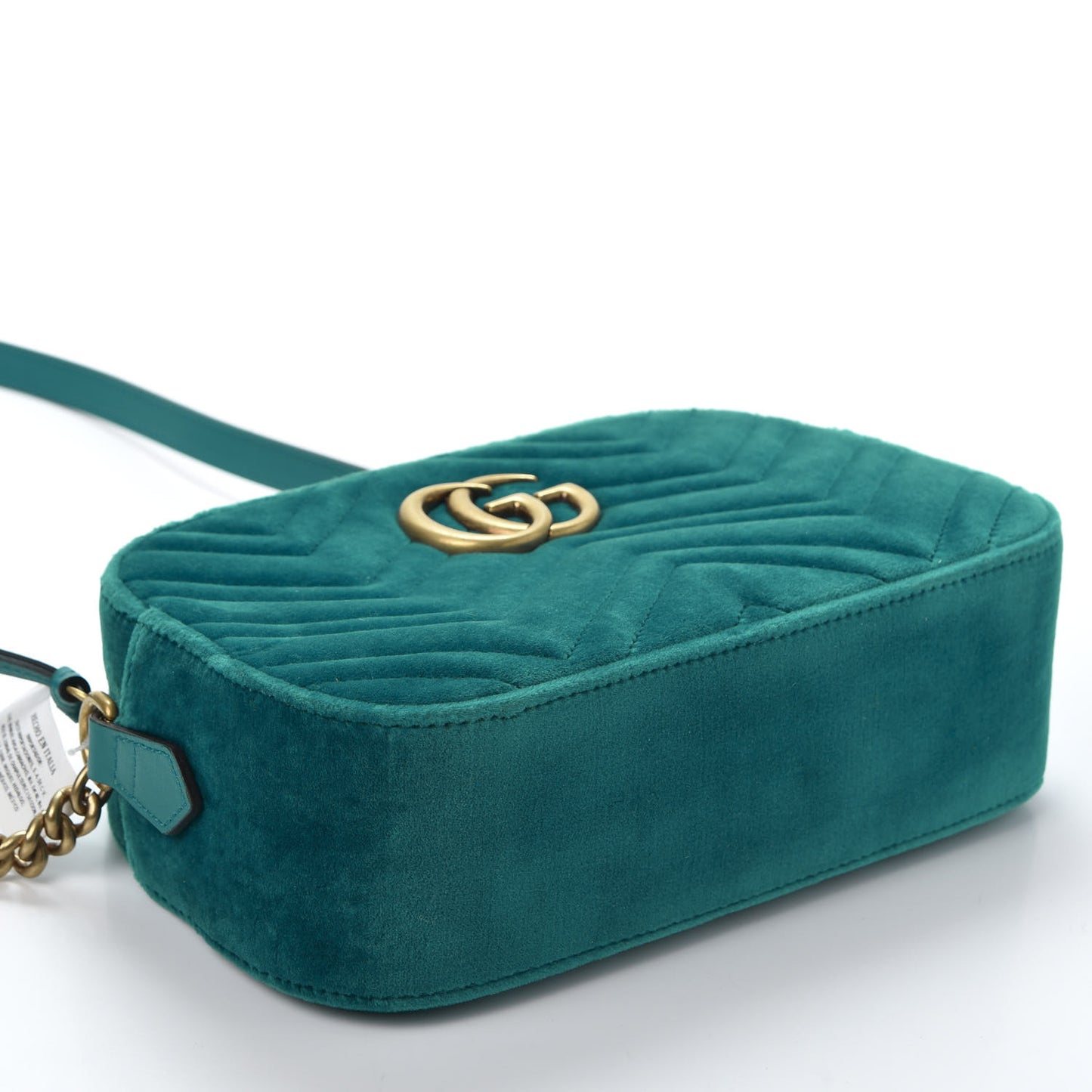 Velvet Matelasse Small GG Marmont Chain Shoulder Bag Pavone Cyan