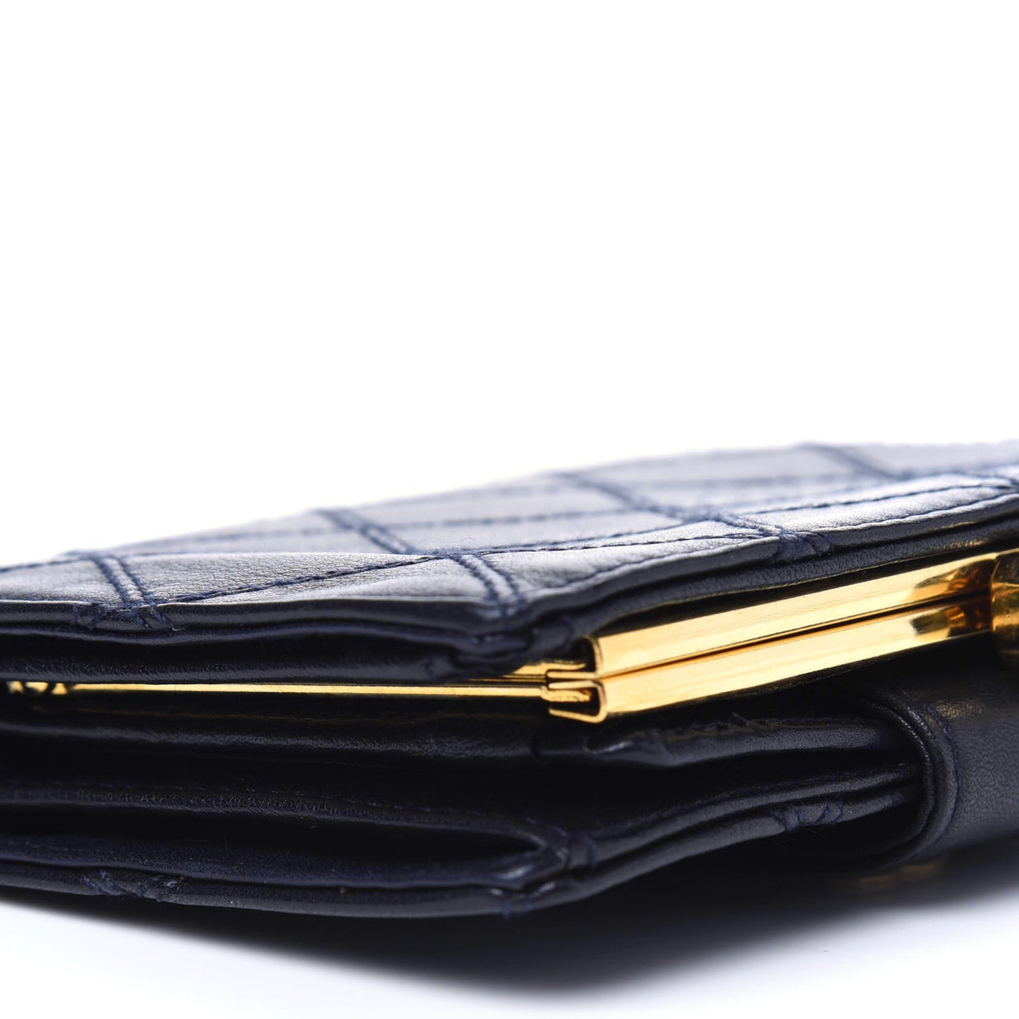 Lambskin Diamond Stitched Compact French Wallet Navy