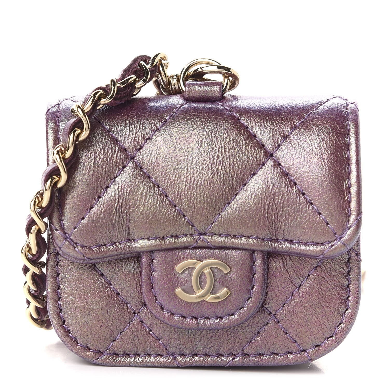 Chanel Iridescent Lambskin Quilted Airpods Pro Case Purple 1 of 10