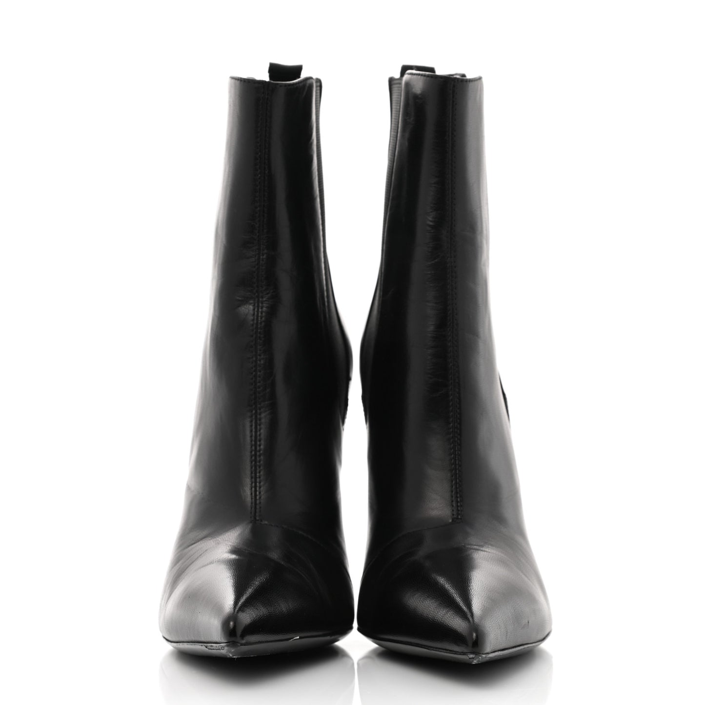 Shiny Sheepskin Pointed Toe Booties 40 Black