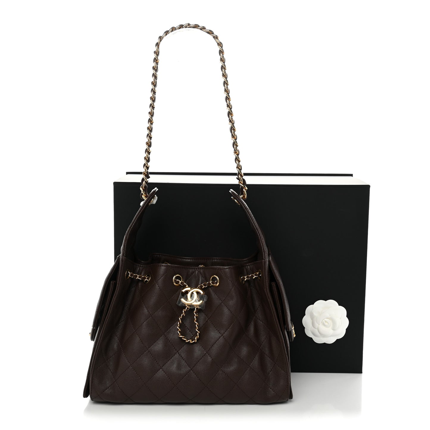 Caviar Quilted Small Chanel 25 Handbag Dark Brown