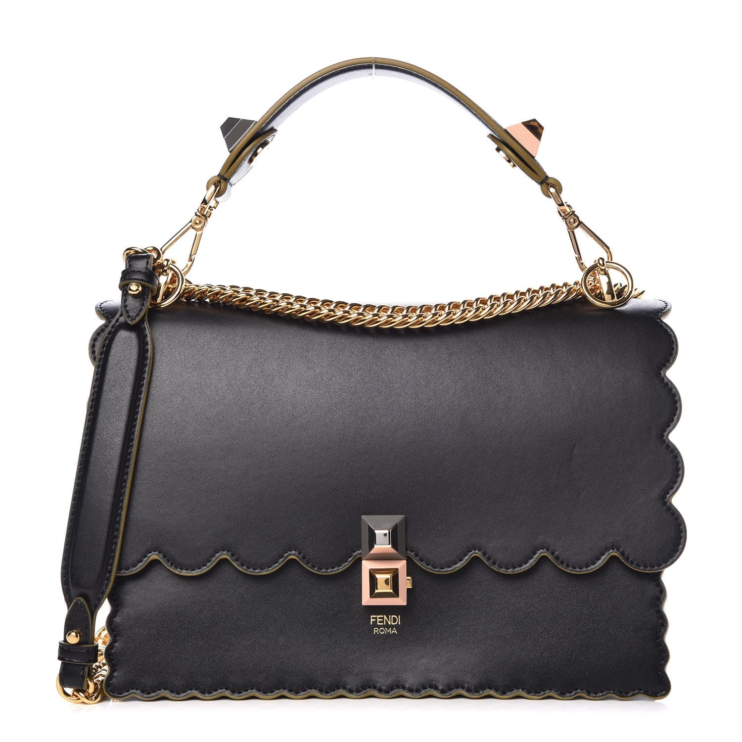 Fendi Vitello Liberty Scalloped Studded Kan I Shoulder Bag Black 1 of 10
