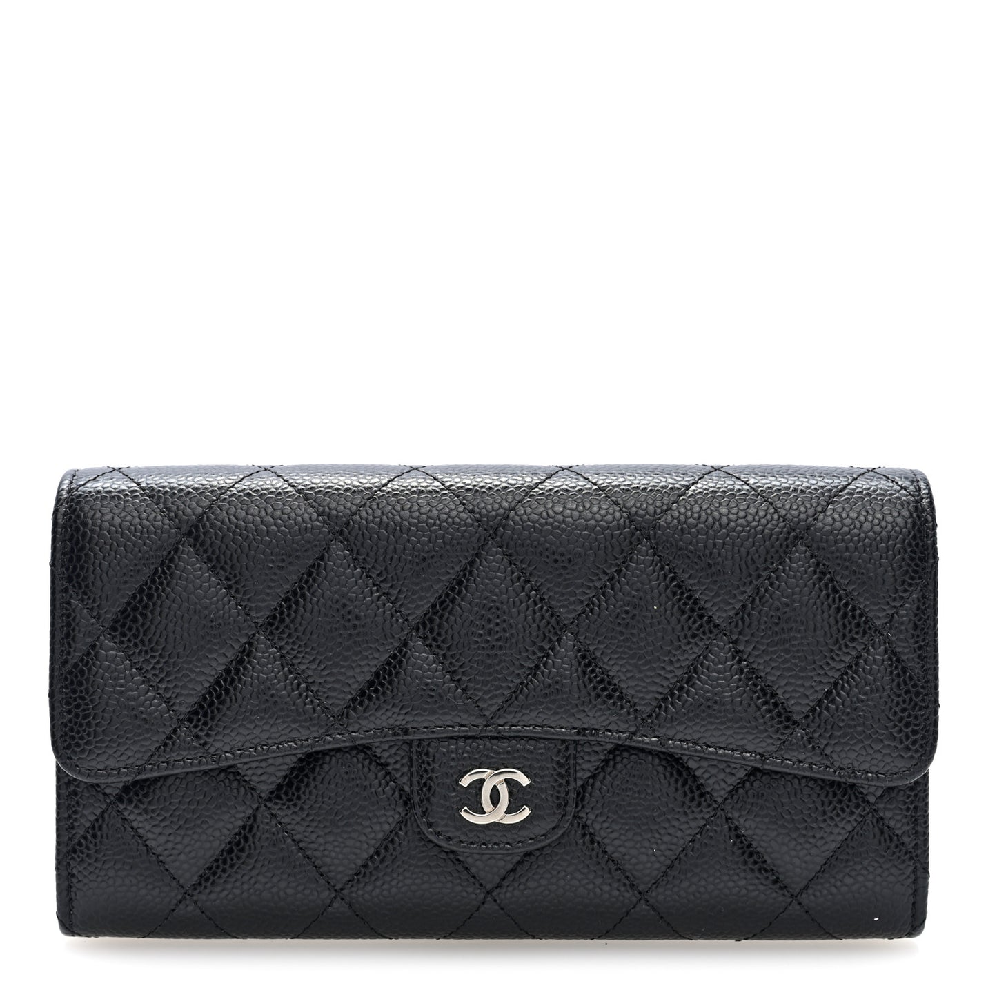 Caviar Quilted Large Gusset Flap Wallet Black