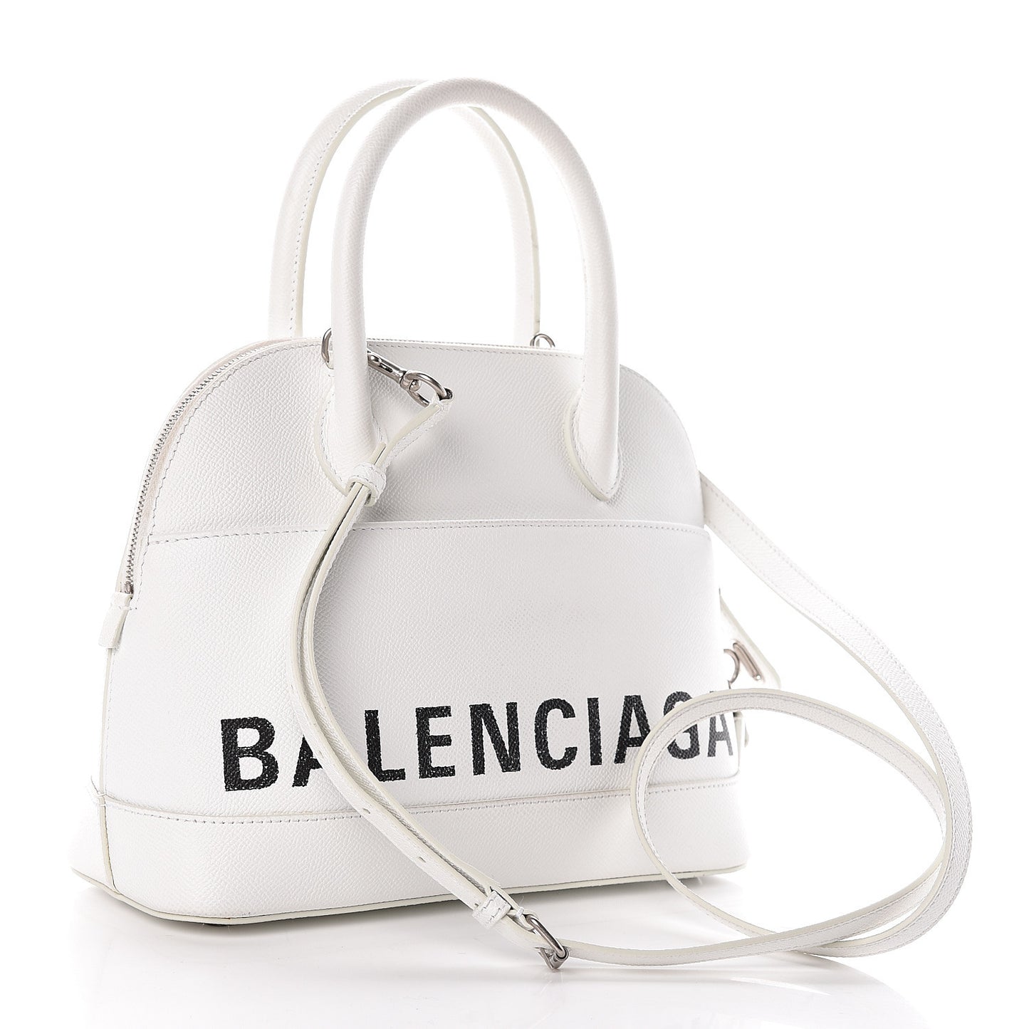 Signature Grained Calfskin Logo S Ville Top Handle Bag White