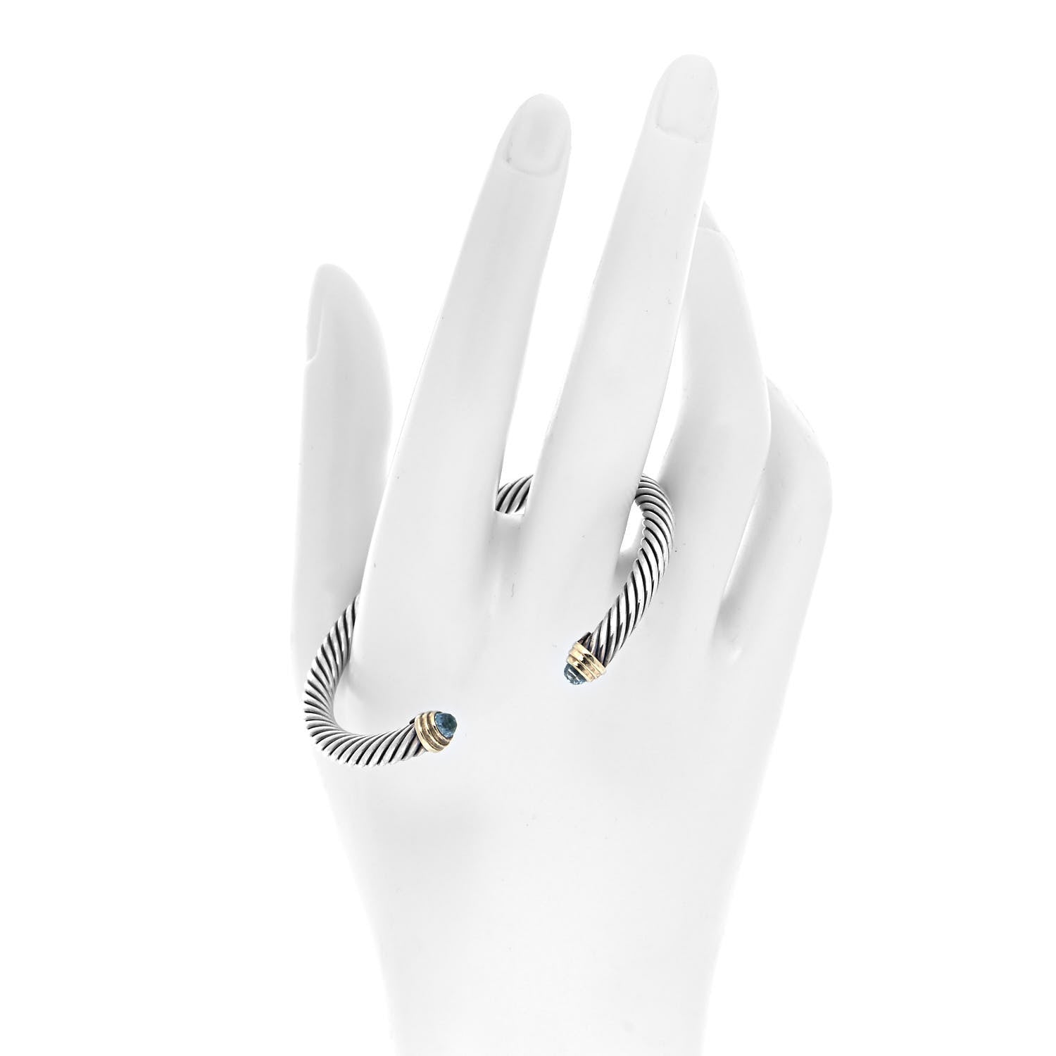 David Yurman Sterling Silver 14K Yellow Gold Blue Topaz 5mm Cable Classics Petite Color Bracelet 2 of 4