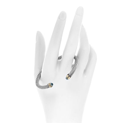 David Yurman Sterling Silver 14K Yellow Gold Blue Topaz 5mm Cable Classics Petite Color Bracelet 2 of 4