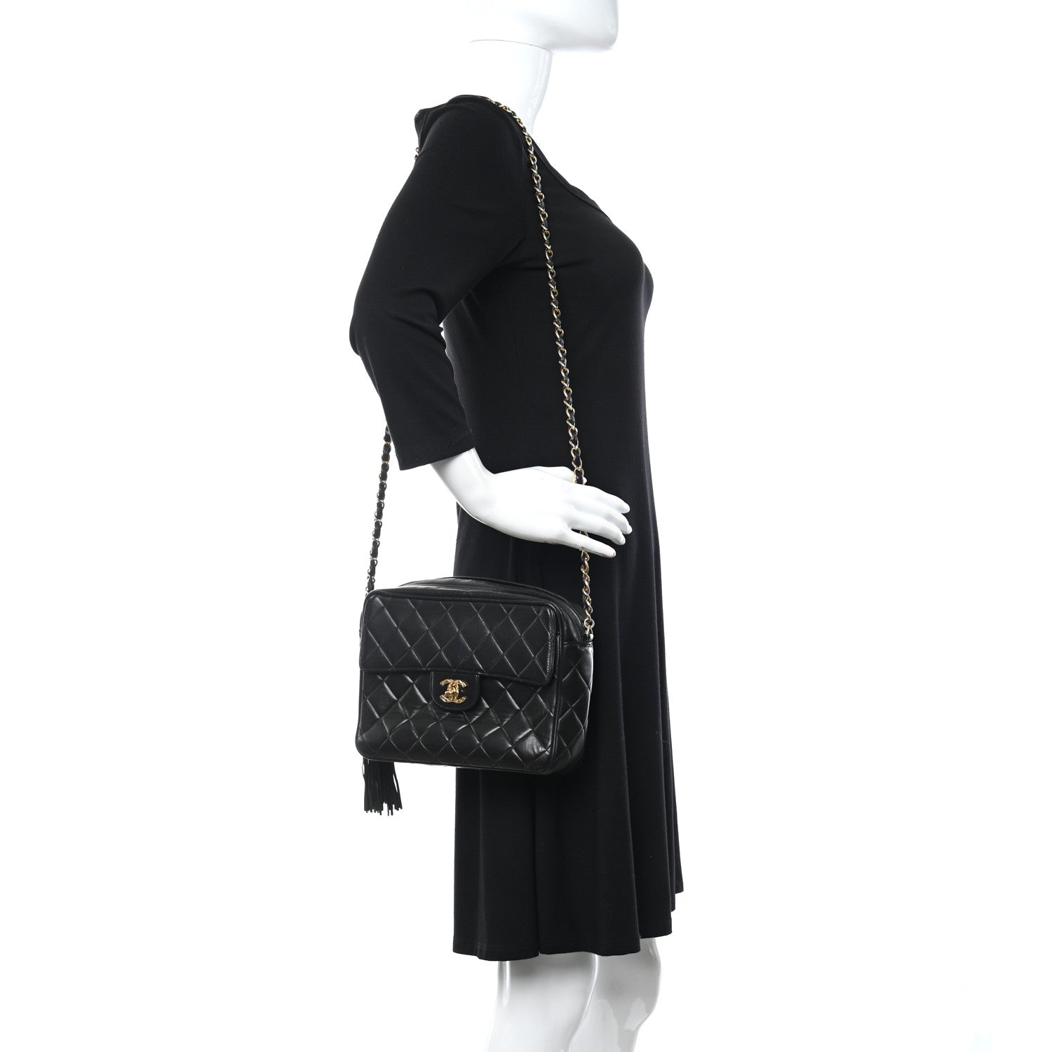 Chanel Lambskin Quilted Tassel Flap Camera Case Black 2 of 12