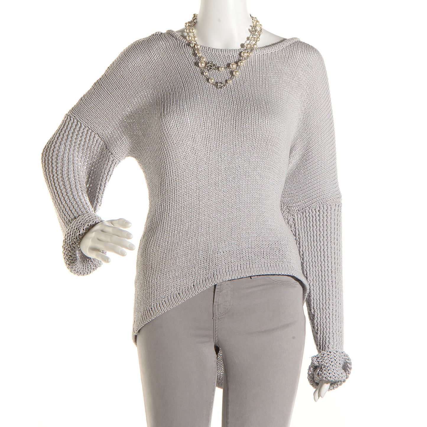 Crystal Pearl CC Long Necklace Silver