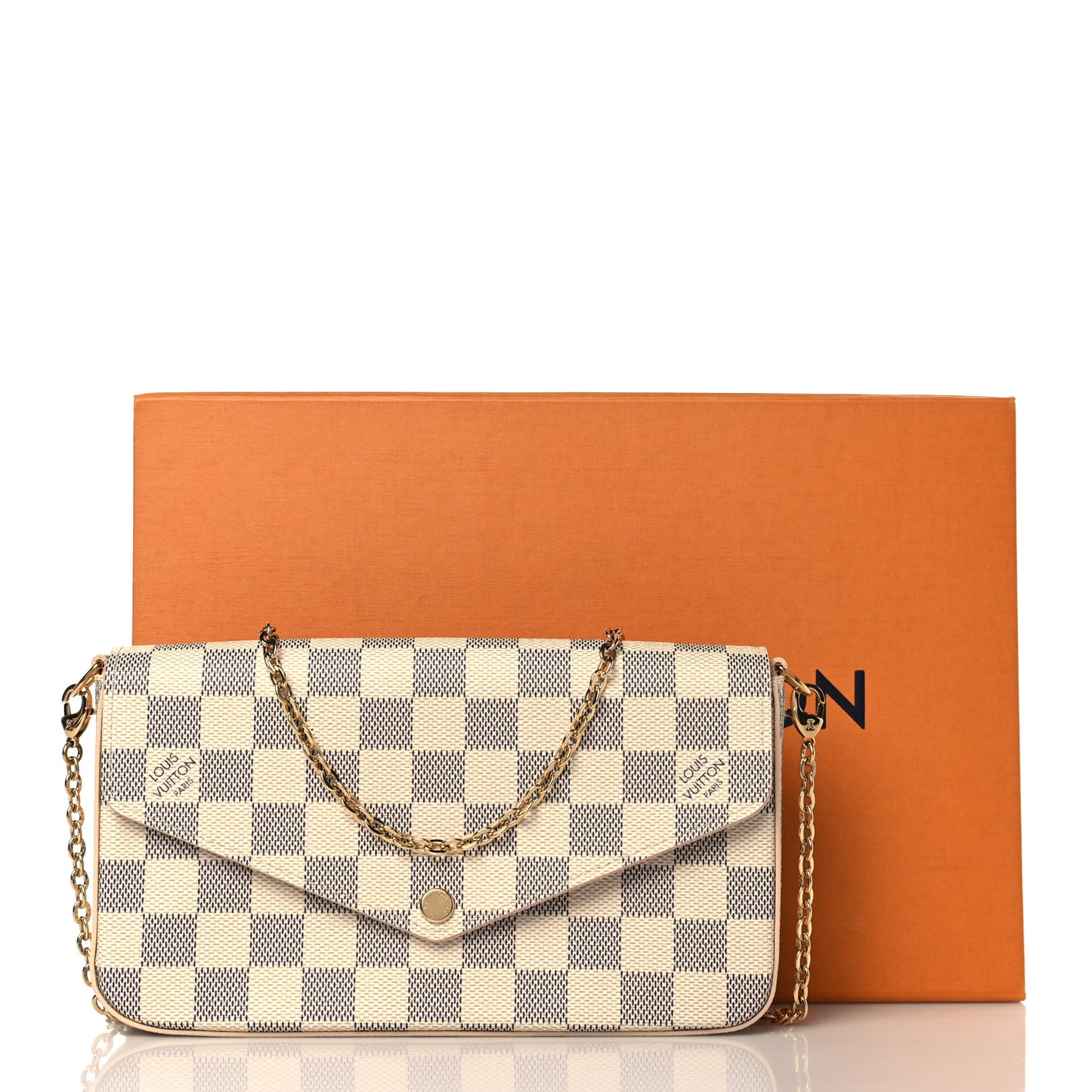 Damier Azur Pochette Felicie Chain Wallet Rose Ballerine